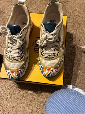 Fendi  Multicolor Graphic Sneakers with Yellow & Teal Accents.
